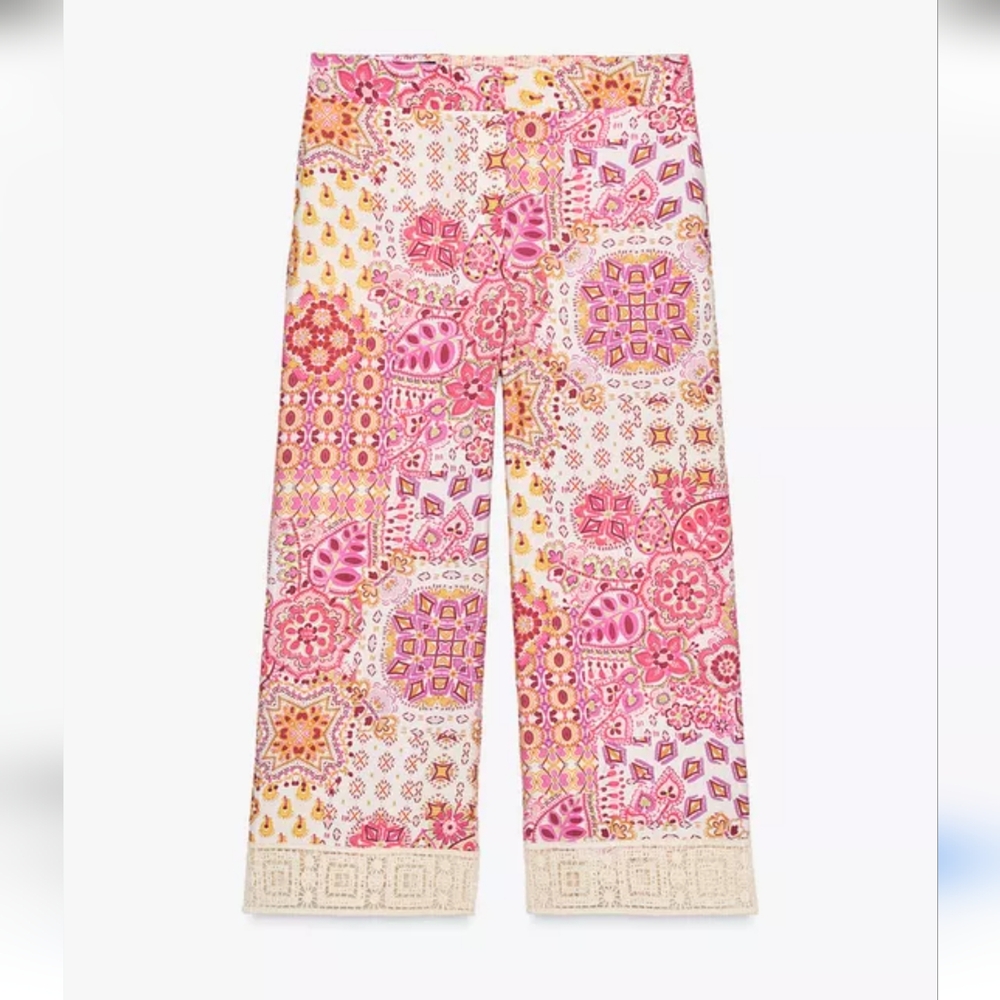 ZARA Palazzo Pants With Lace Trim XL